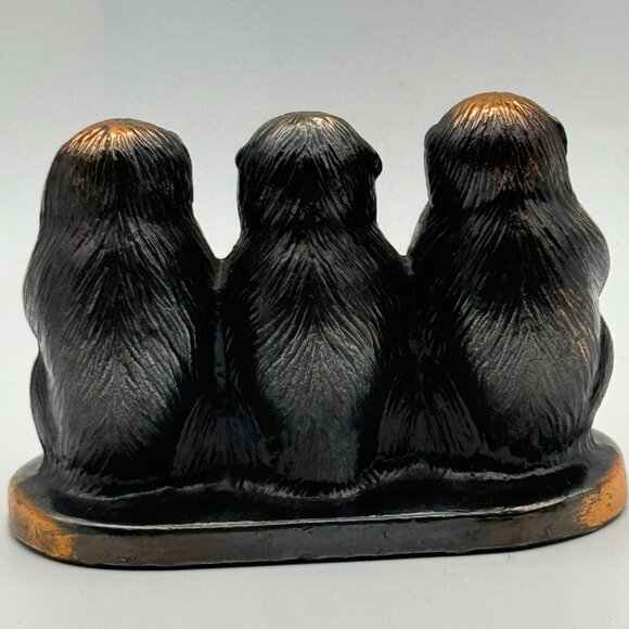 The Three wise monkeys Brass-Copper figurine Three wise monkeys Vintage Antique - Picture 4 of 7
